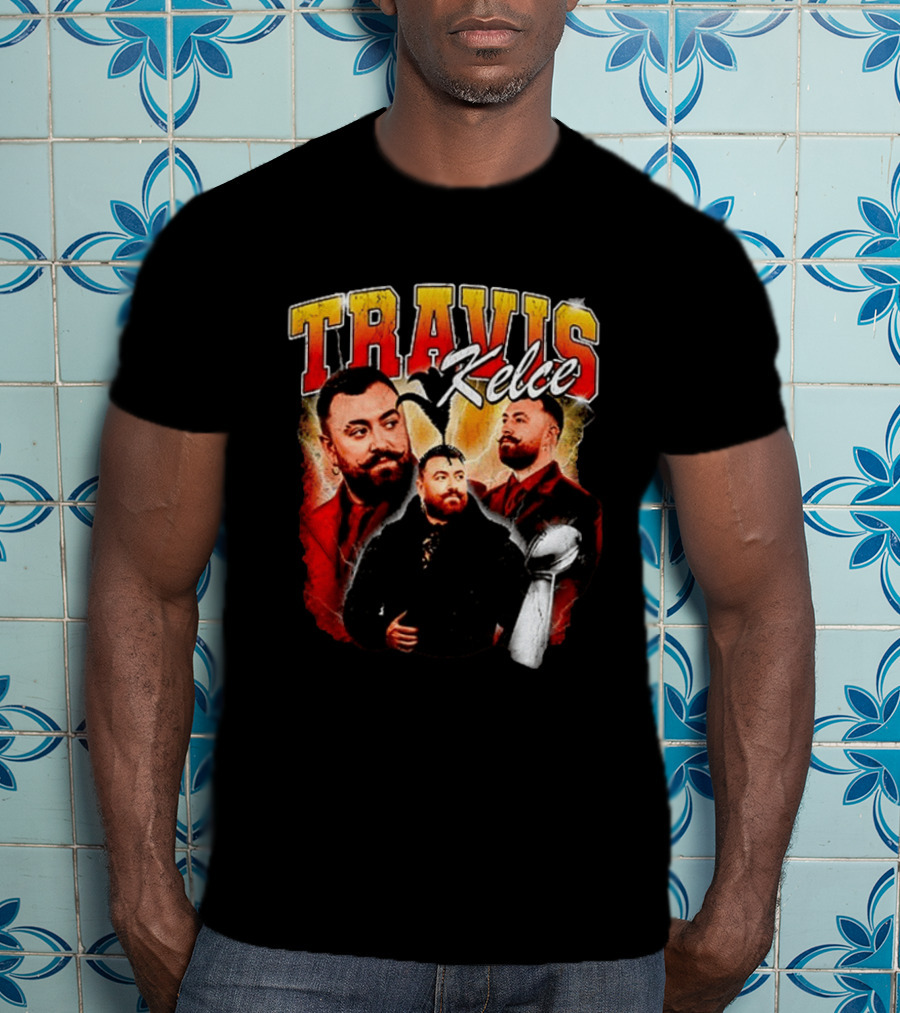 Travis Kelce Football 2026 With Trophy And Bold Portraits T-Shirt