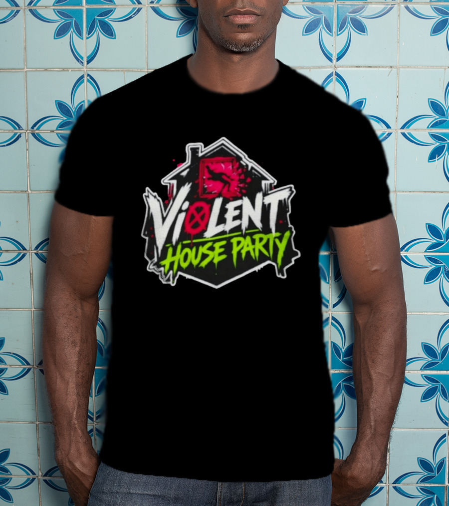 Violent House Party Neon Text And Hangman T-Shirt