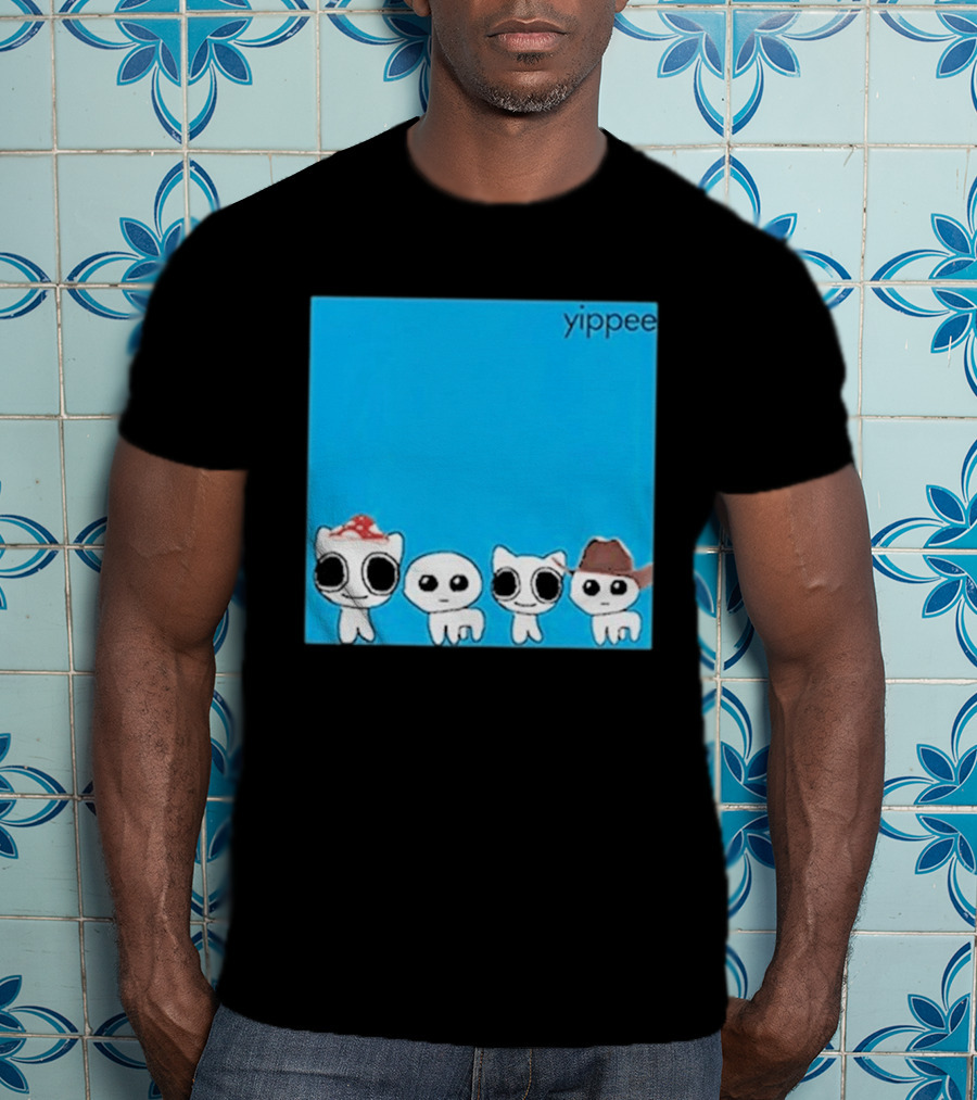Yippee Blue Album Cringey Cartoon Characters With Cowboy And Chef Hats T-Shirt