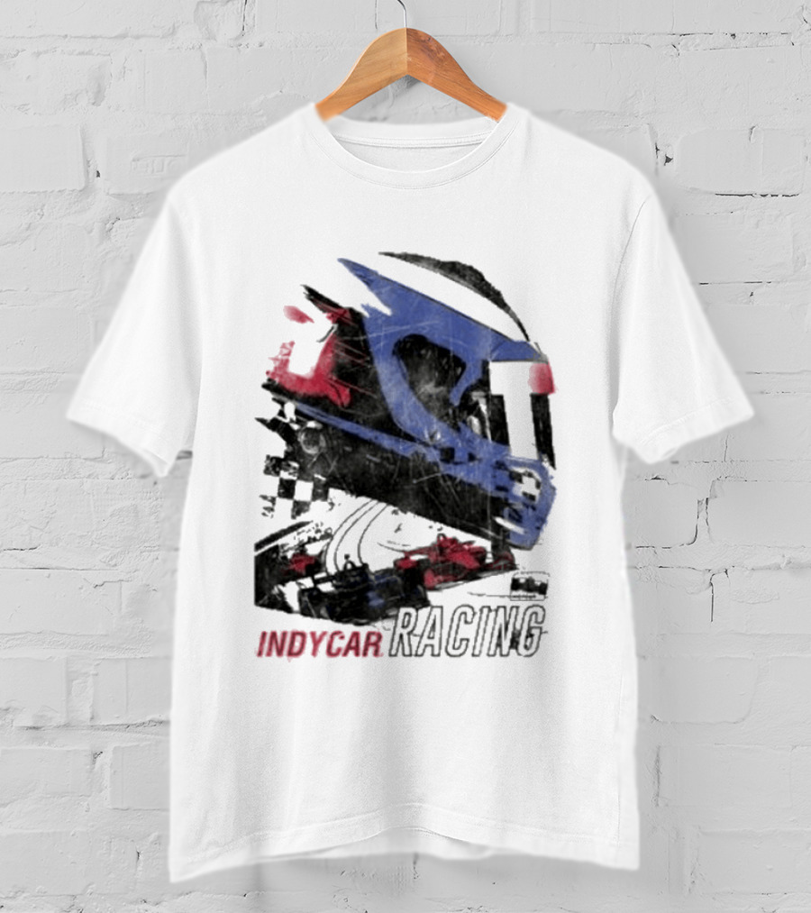 Indycar Racing Helmet With Blue And Red T-Shirt
