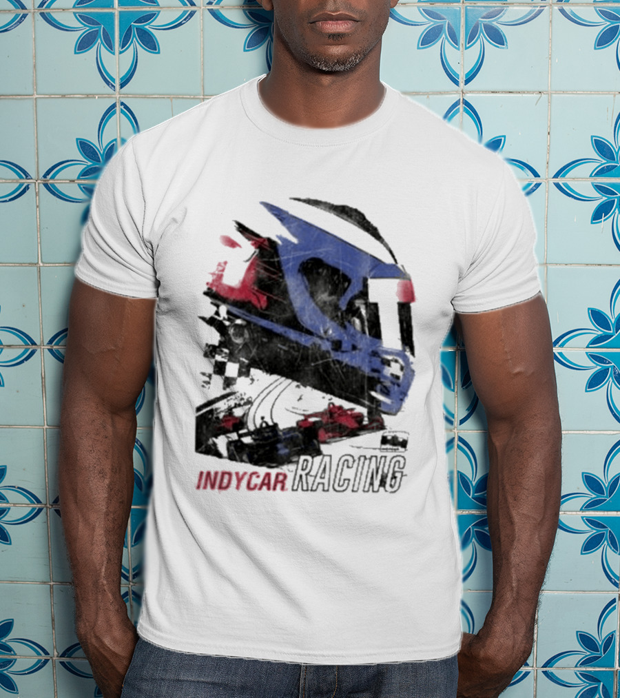 Indycar Racing Helmet With Blue And Red T-Shirt
