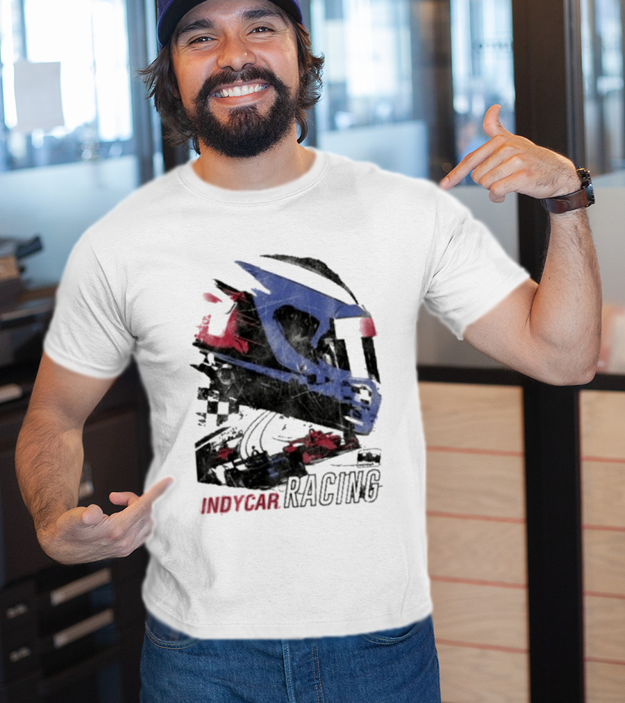 Indycar Racing Helmet With Blue And Red T-Shirt