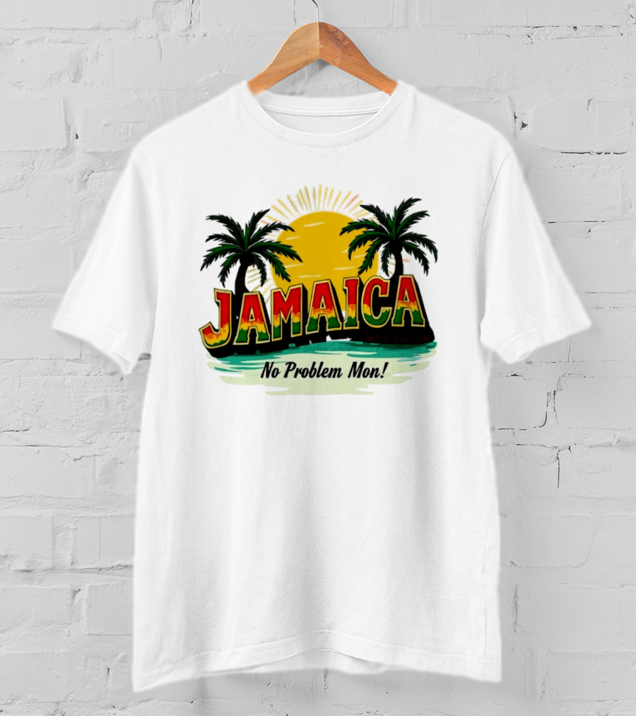 Jamaica No Problem Mon Vibrant Sunset Tropical Palm Trees T-Shirt
