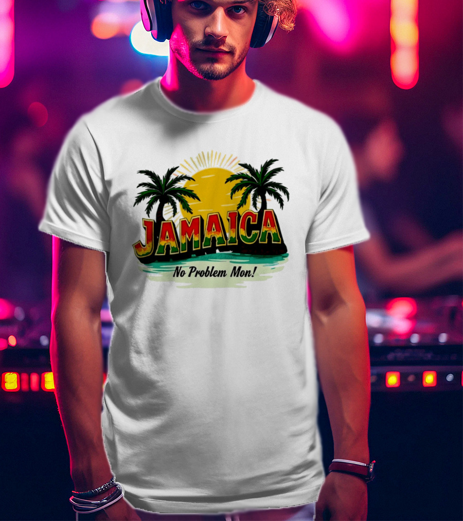 Jamaica No Problem Mon Vibrant Sunset Tropical Palm Trees T-Shirt