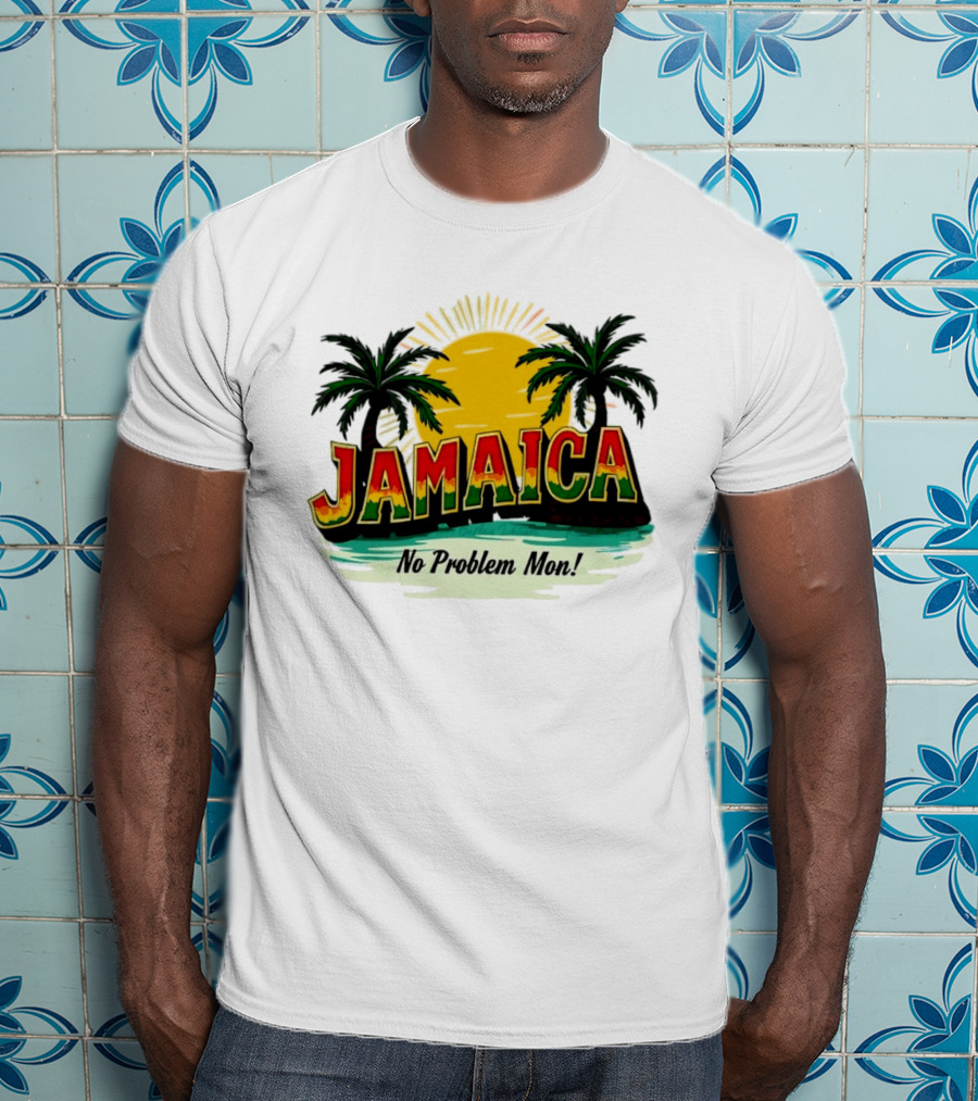Jamaica No Problem Mon Vibrant Sunset Tropical Palm Trees T-Shirt