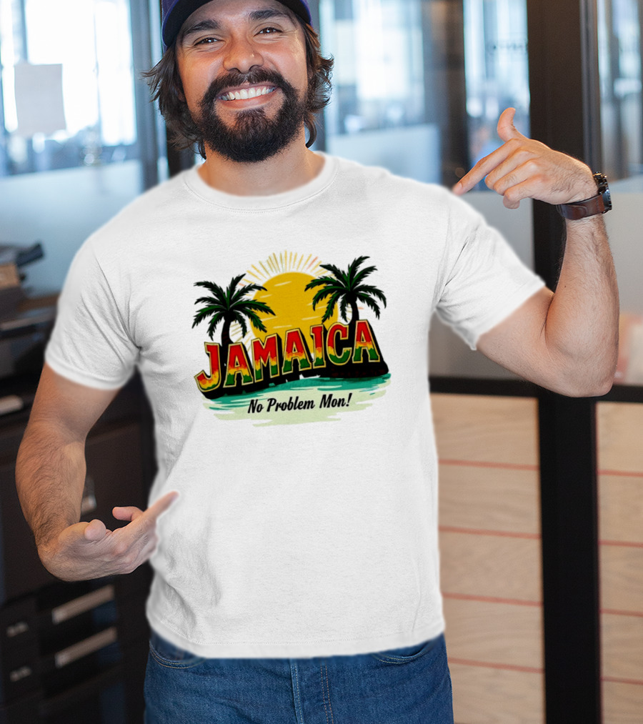 Jamaica No Problem Mon Vibrant Sunset Tropical Palm Trees T-Shirt