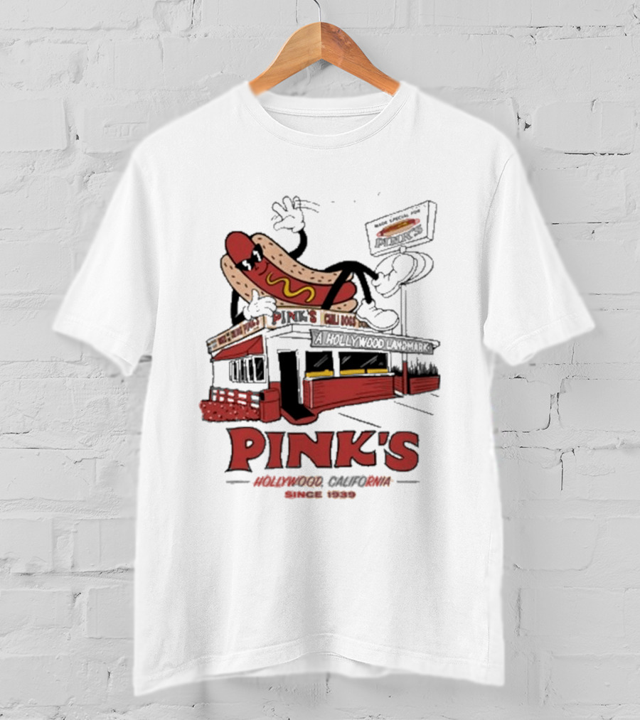 Pink's Hollywood Hot Dogs Established 1939 Iconic Street Scene T-Shirt
