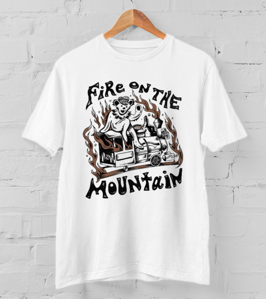 Grateful Dead Fire On The Mountain Skeleton With Flames And Musical Instrument T-Shirt