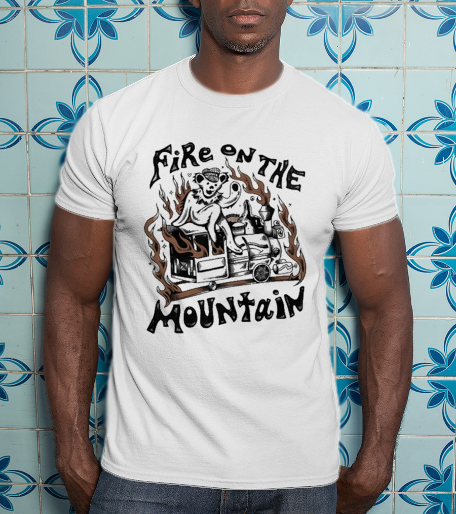 Grateful Dead Fire On The Mountain Skeleton With Flames And Musical Instrument T-Shirt