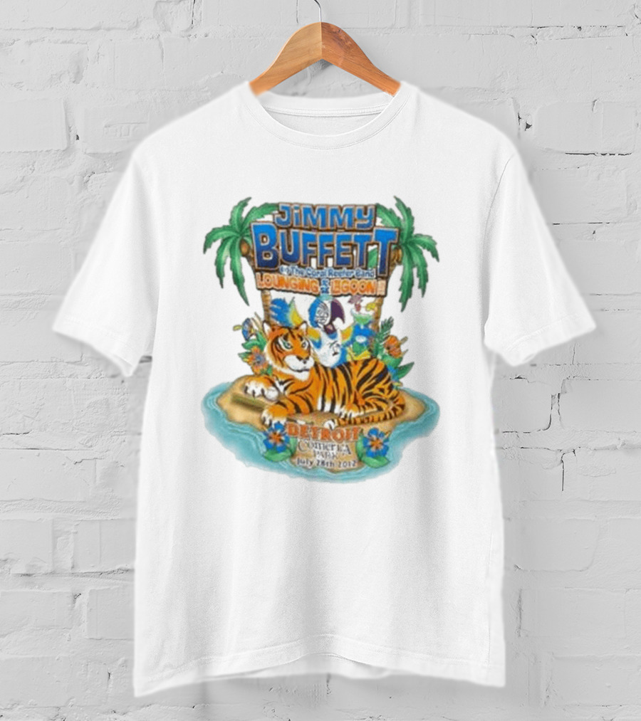 Jimmy Buffett The Coral Reefer Band Lounging At The Lagoon Detroit Comerica Park July 28th 2012 Tiger Palm Trees T-Shirt