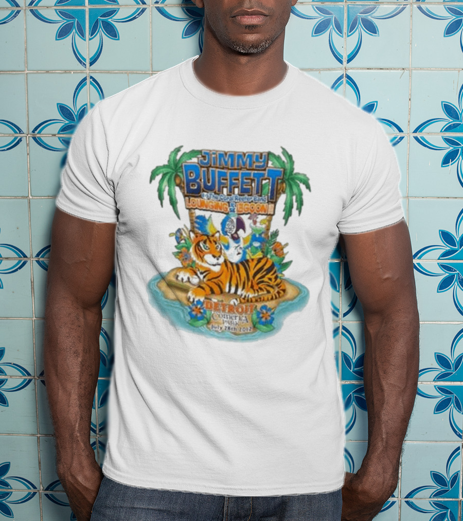 Jimmy Buffett The Coral Reefer Band Lounging At The Lagoon Detroit Comerica Park July 28th 2012 Tiger Palm Trees T-Shirt