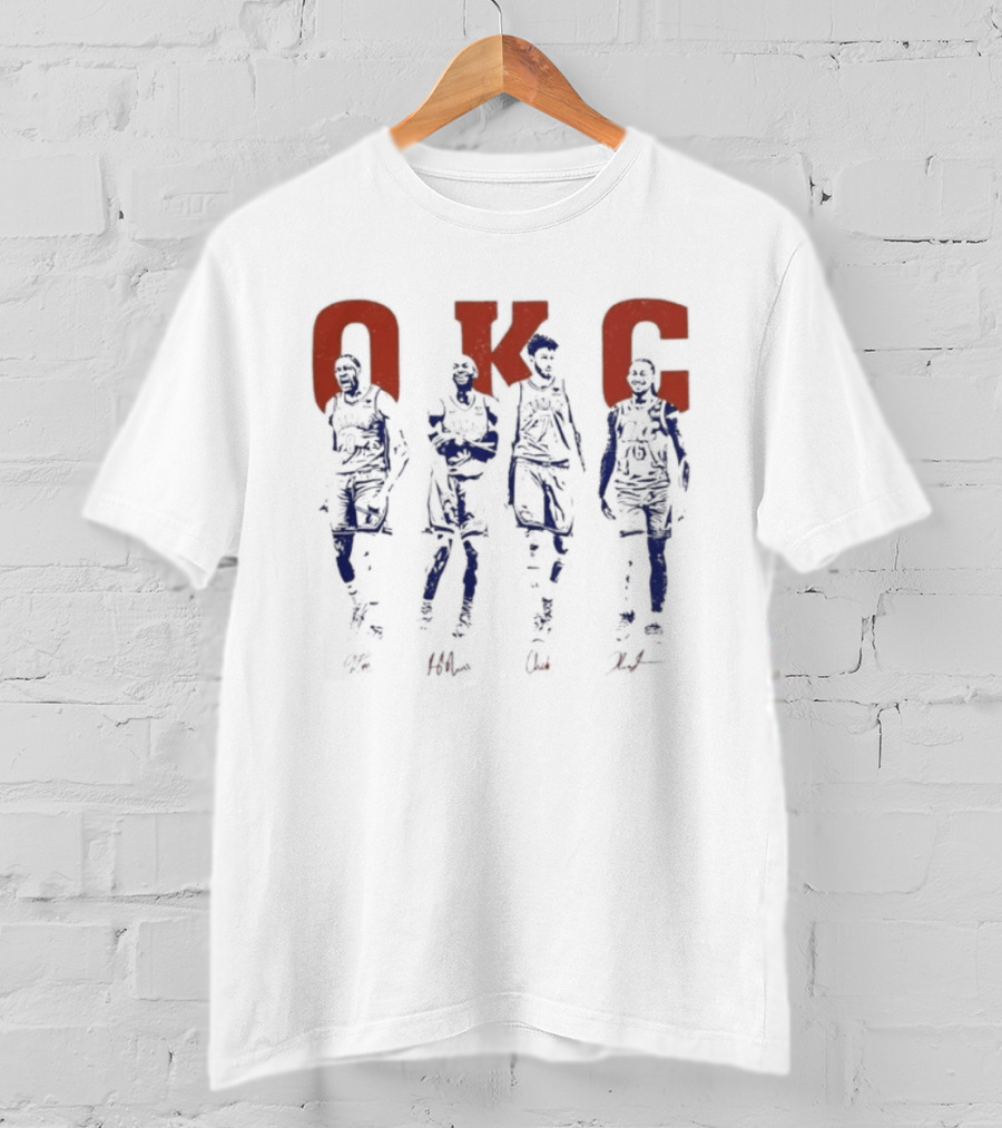 Oklahoma City Thunder OKC Players Silhouettes Red OKC Letters T-Shirt