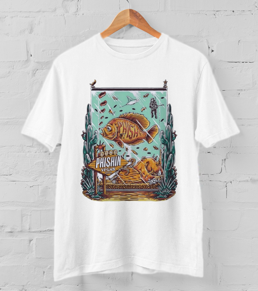 Gone Phishin Vegas 2026 Colorful Fish And Cactus Scene T-Shirt