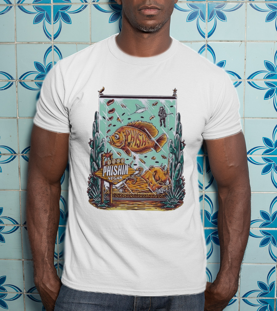 Gone Phishin Vegas 2026 Colorful Fish And Cactus Scene T-Shirt