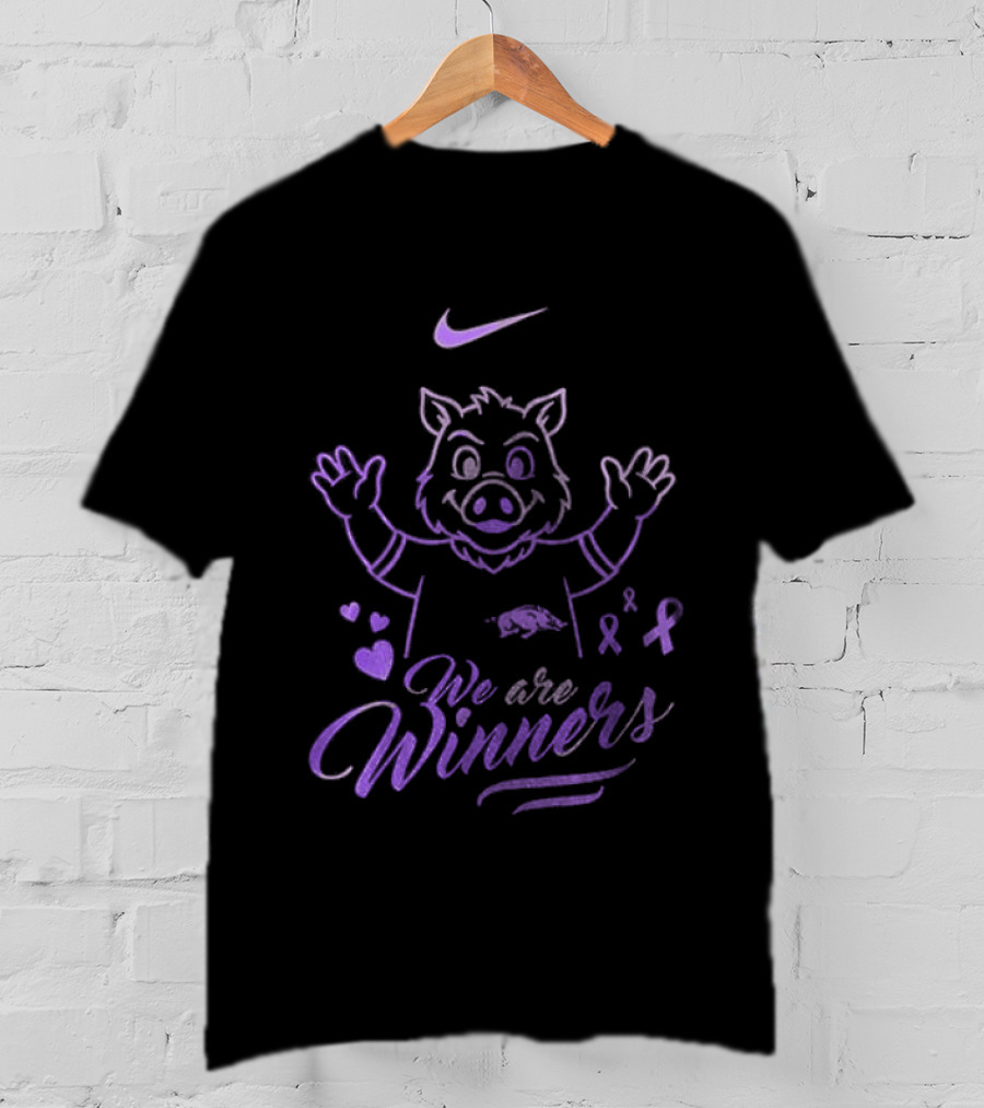 Arkansas Razorbacks Cancer Survivor We Are Winners Nike Purple Ribbon T-Shirt