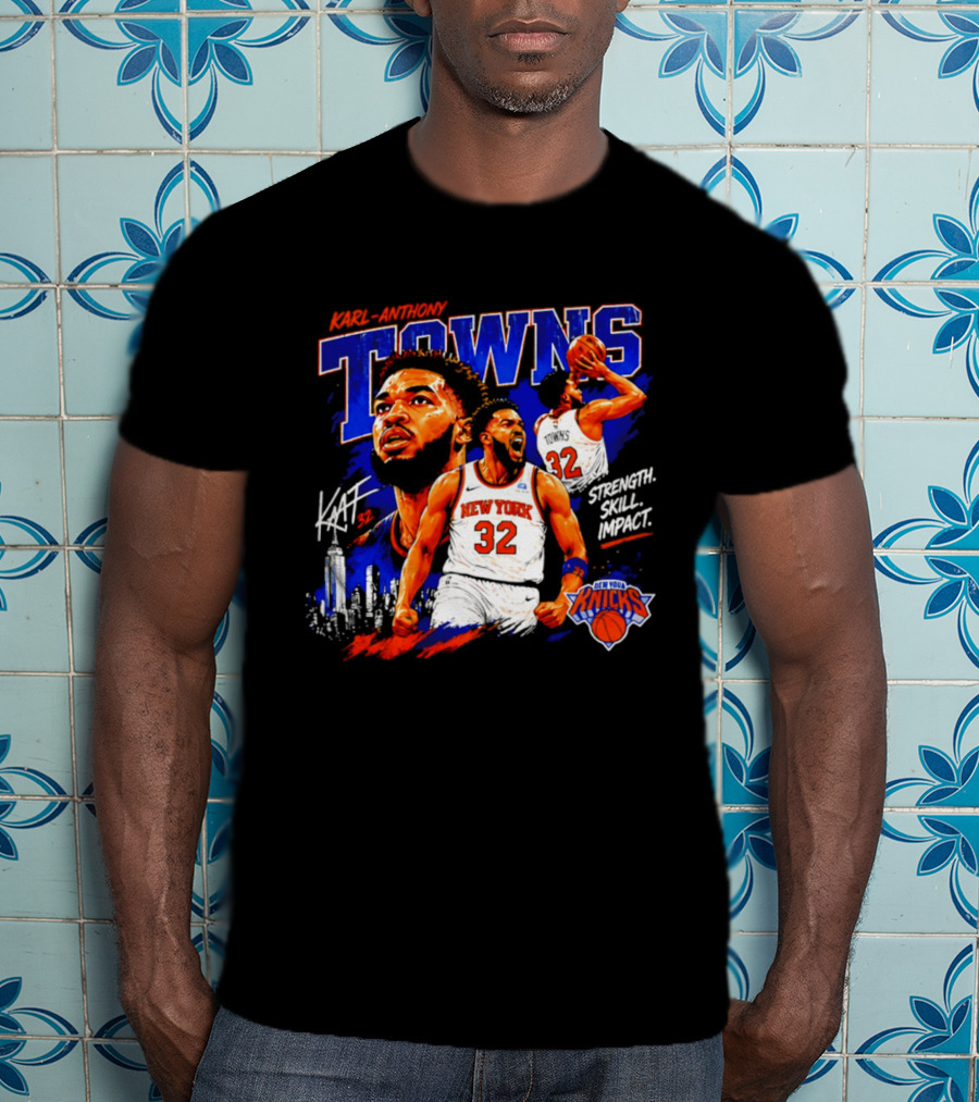 Karl Anthony Towns New York Knicks Strength Skill Impact 32 T-Shirt