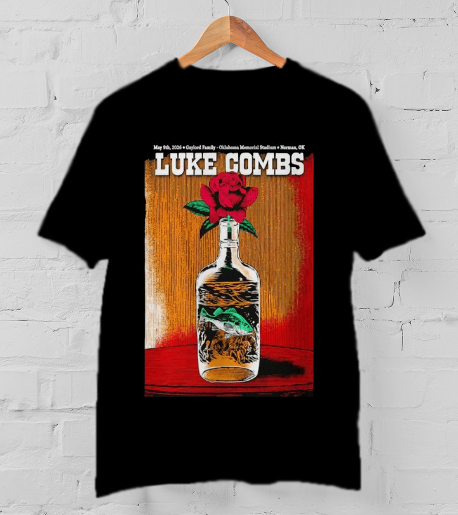 May 09 2026 Luke Combs Tour Norman OK Red Rose Fish In Bottle T-Shirt
