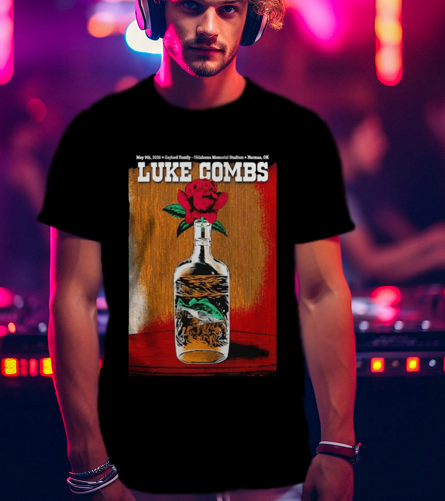 May 09 2026 Luke Combs Tour Norman OK Red Rose Fish In Bottle T-Shirt