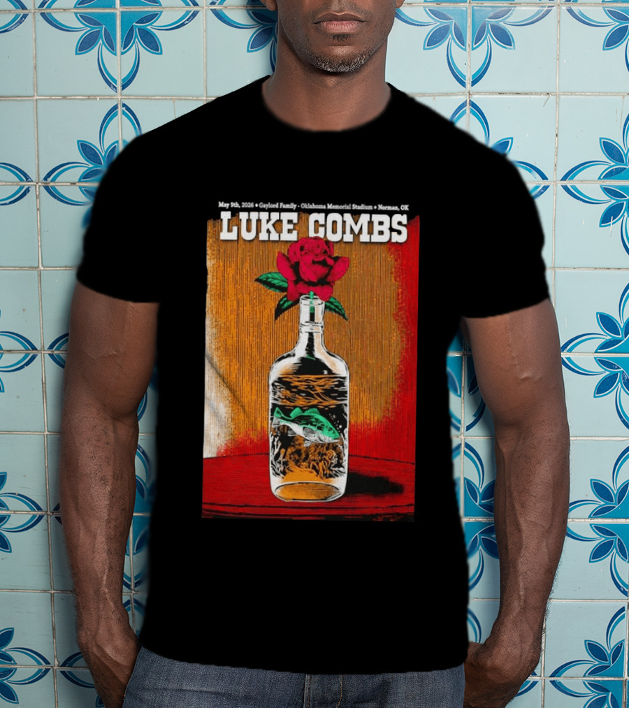May 09 2026 Luke Combs Tour Norman OK Red Rose Fish In Bottle T-Shirt