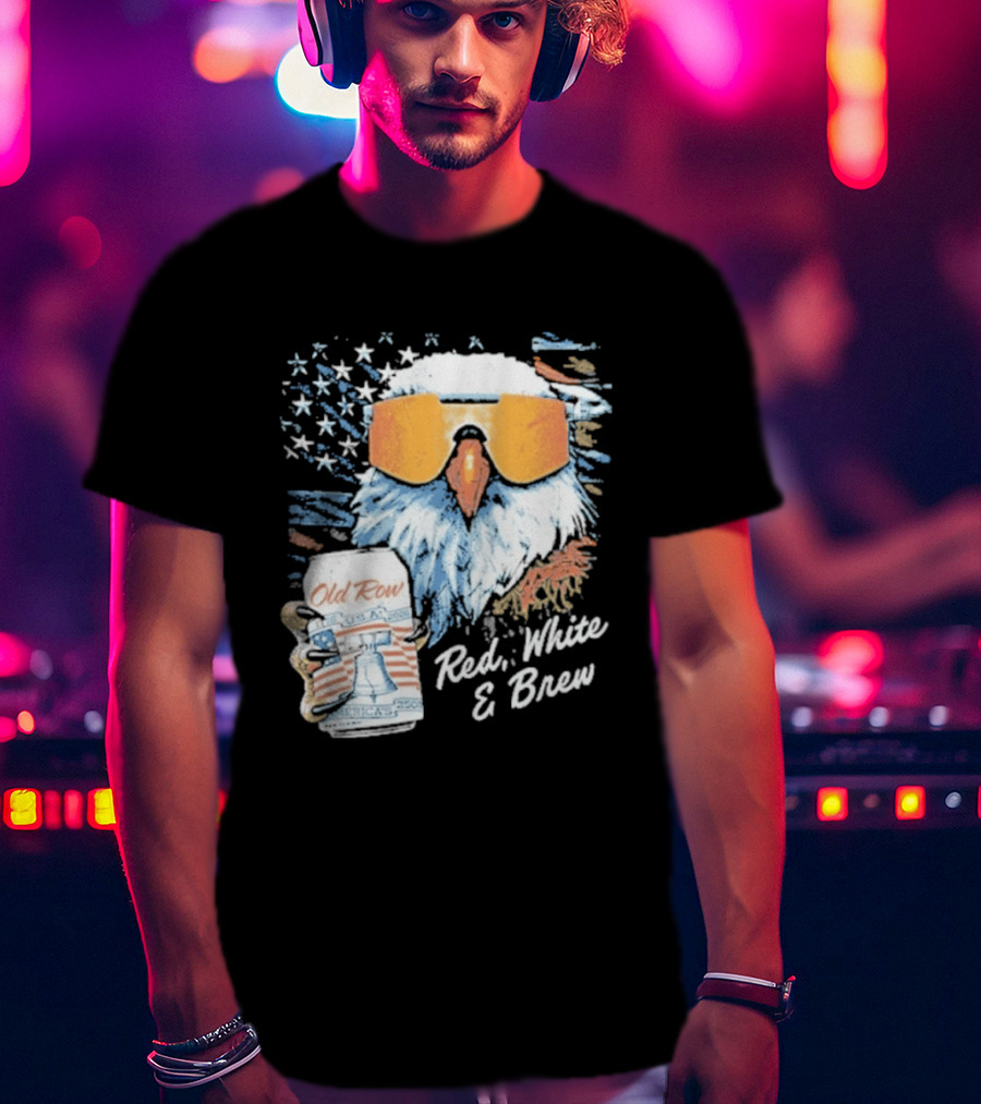 Old Row Red White & Brew Patriotic Eagle With Beer Can And Sunglasses T-Shirt