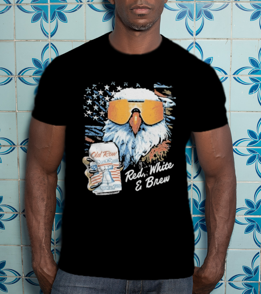 Old Row Red White & Brew Patriotic Eagle With Beer Can And Sunglasses T-Shirt