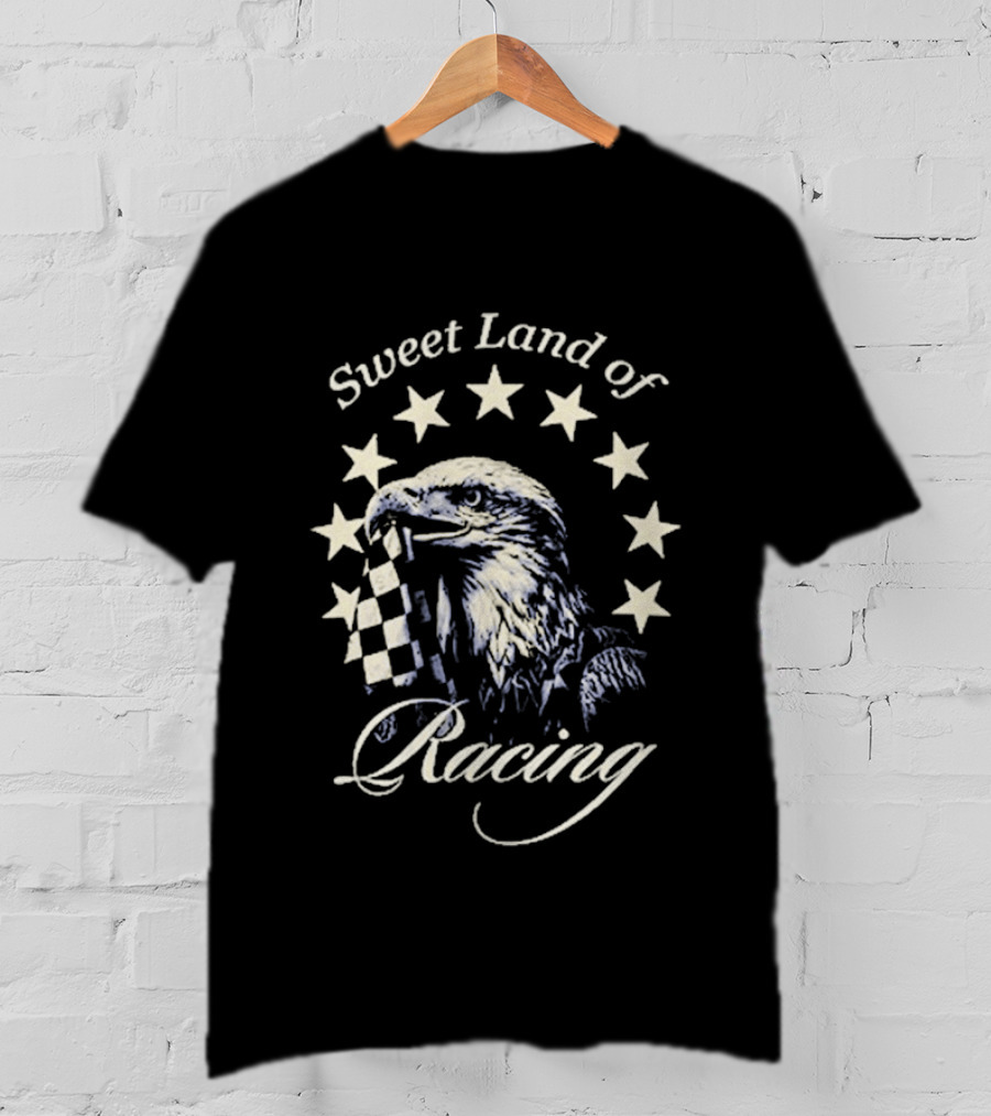 Sweet Land Of Racing Eagle Checkered Flag Stars T-Shirt