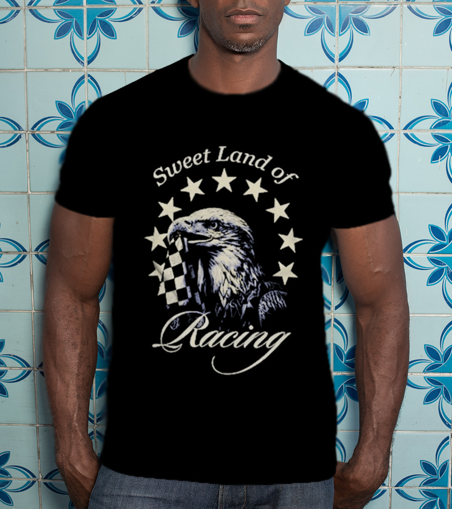Sweet Land Of Racing Eagle Checkered Flag Stars T-Shirt