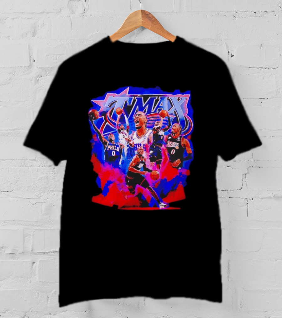 Tyrese Maxey MAX Philadelphia 76ers Basketball Action Montage T-Shirt