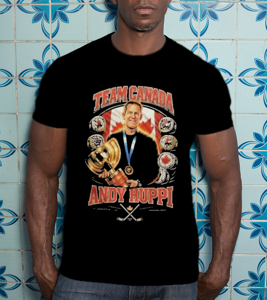Team Canada Andy Huppi Hockey Champion Canada Flag Medal Trophy Celebration T-Shirt