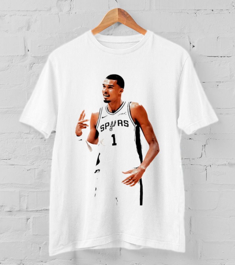 Victor Wembanyama Spurs Number 1 Rock Hand Gesture T-Shirt