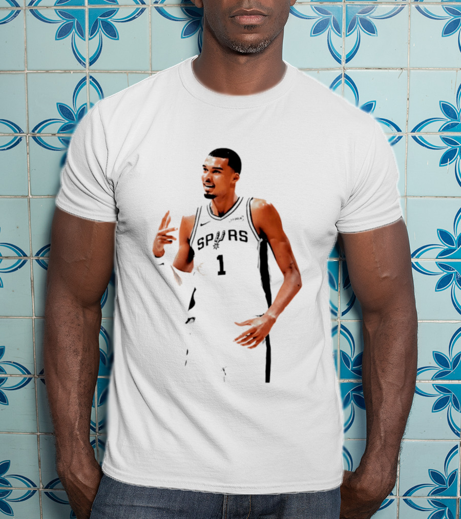 Victor Wembanyama Spurs Number 1 Rock Hand Gesture T-Shirt