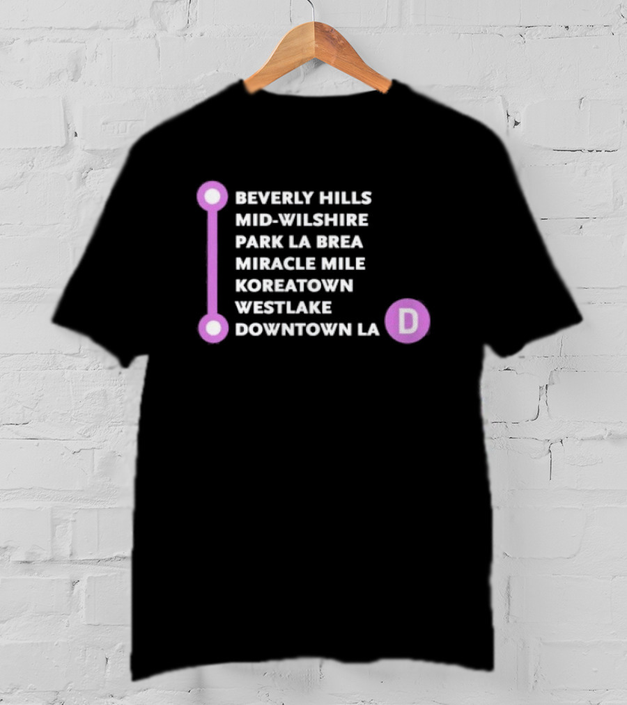Beverly Hills Mid Wilshire Park La Brea Miracle Mile Koreatown Westlake Downtown LA D Map Purple Circle Route T-Shirt