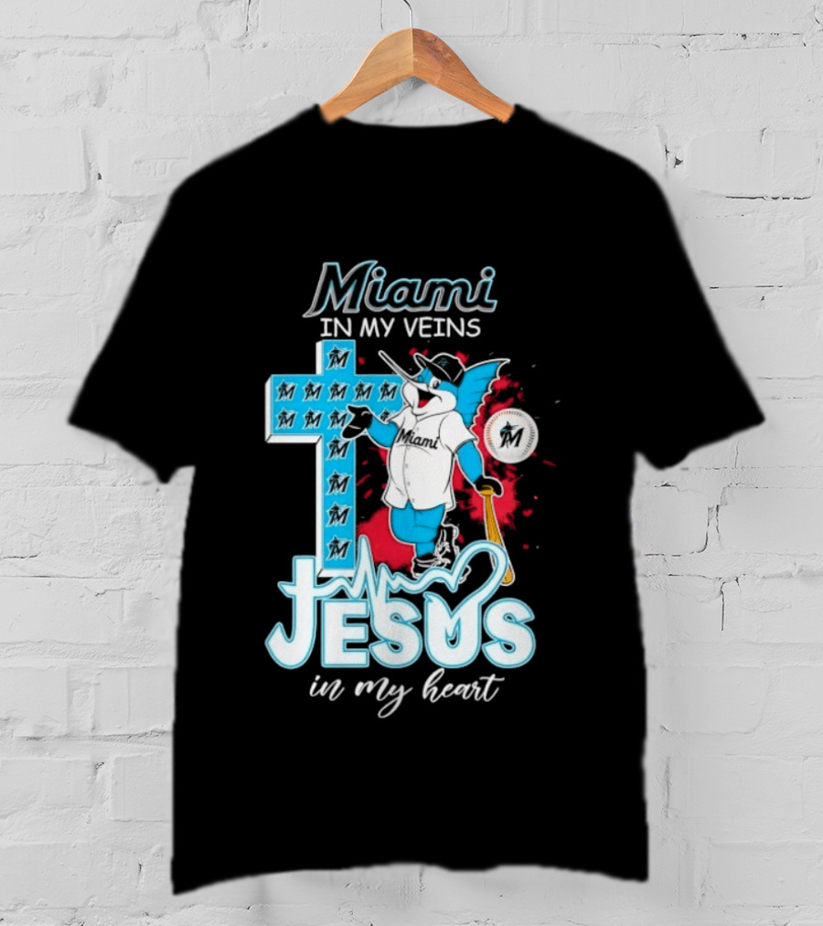 Miami Marlins Billy The Marlin Jesus In My Heart T-Shirt