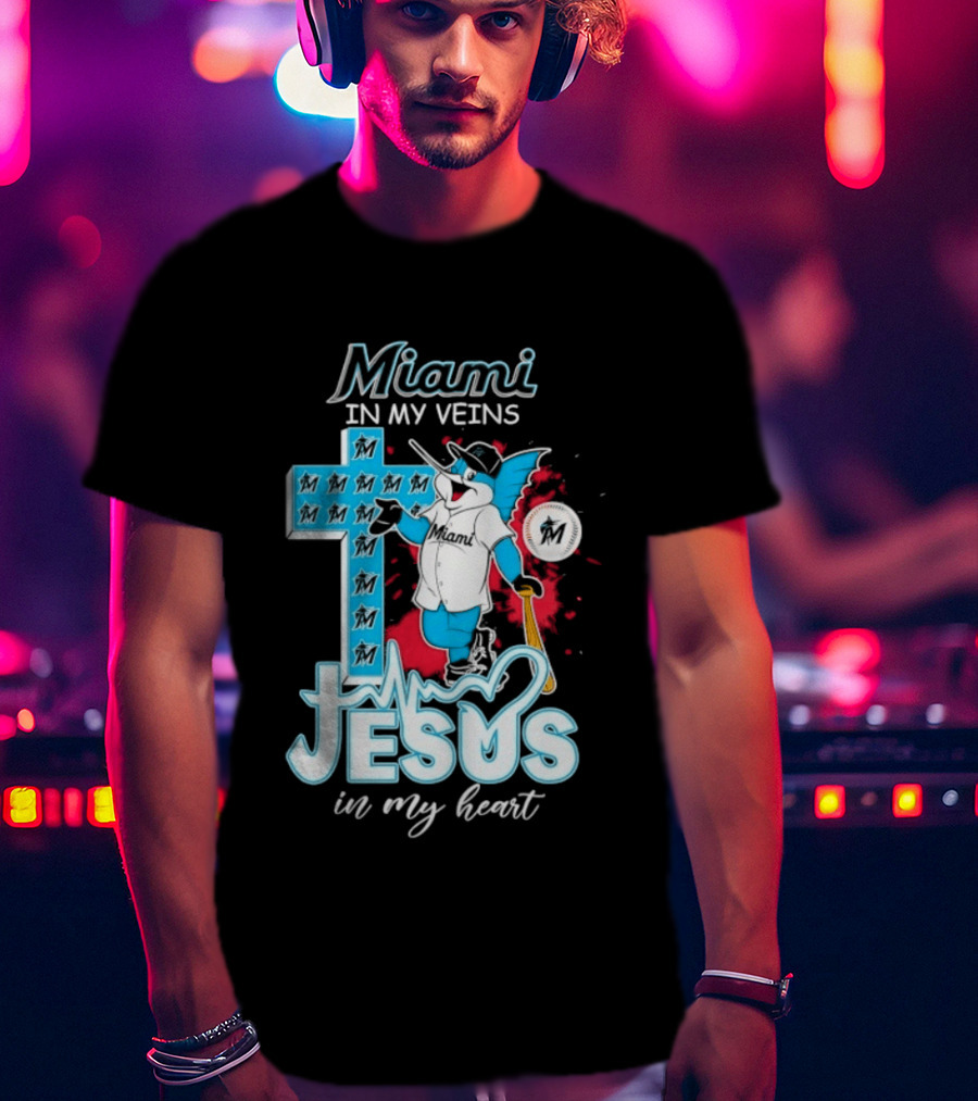 Miami Marlins Billy The Marlin Jesus In My Heart T-Shirt
