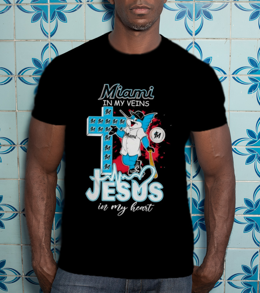 Miami Marlins Billy The Marlin Jesus In My Heart T-Shirt