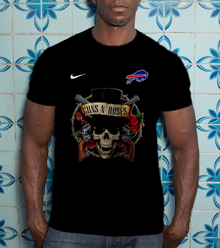 Buffalo Bills Guns N' Roses Skull Top Hat NFL Nike T-Shirt