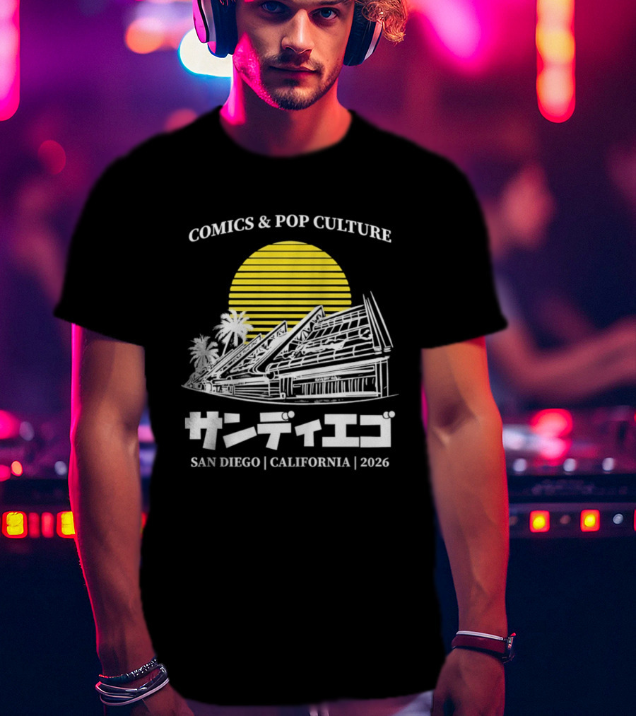 Comics And Pop Culture San Diego California 2026 Yellow Sun Palm Trees Japanese T-Shirt