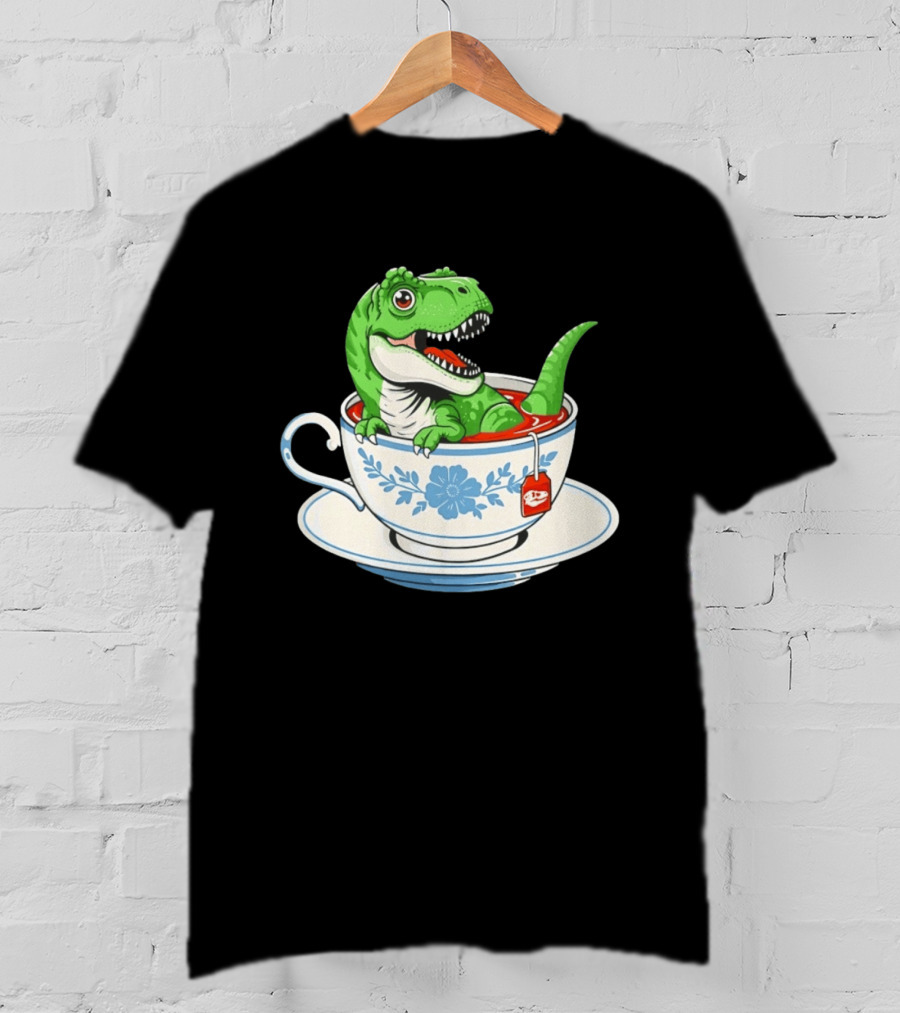 Tea Rex Dinosaur In Teacup With Tea Bag T-Shirt