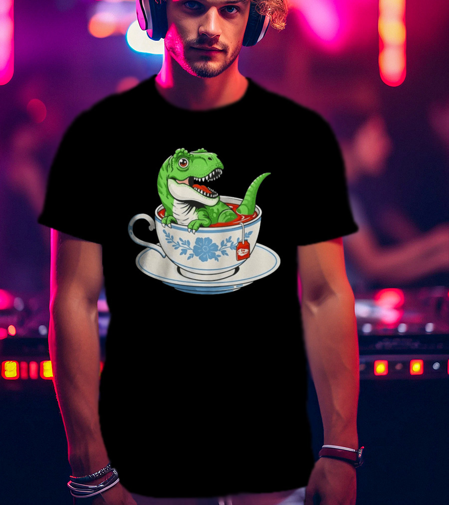 Tea Rex Dinosaur In Teacup With Tea Bag T-Shirt