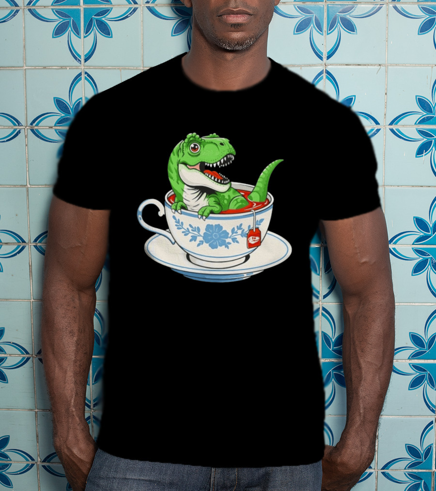 Tea Rex Dinosaur In Teacup With Tea Bag T-Shirt