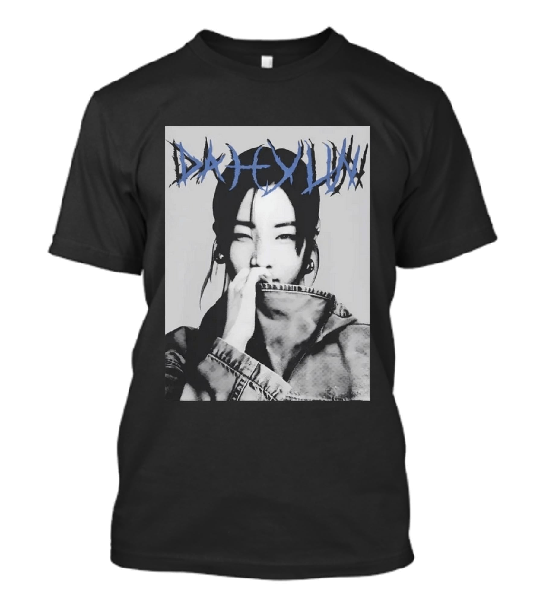 DAHYUN Photo Blue Text Style Black And White Image T-Shirt