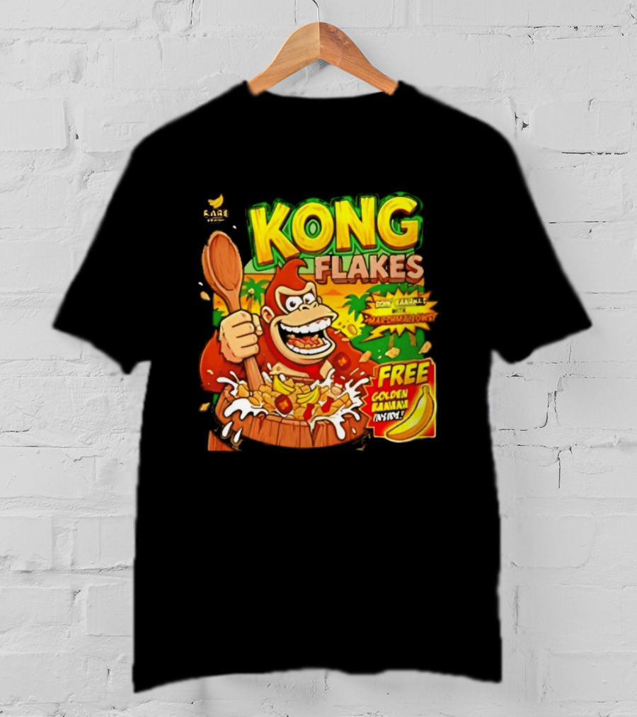 Kong Flakes Donkey Kong Cereal Goin' Bananas With Marshmallow Crunch Free Golden Banana Inside T-Shirt