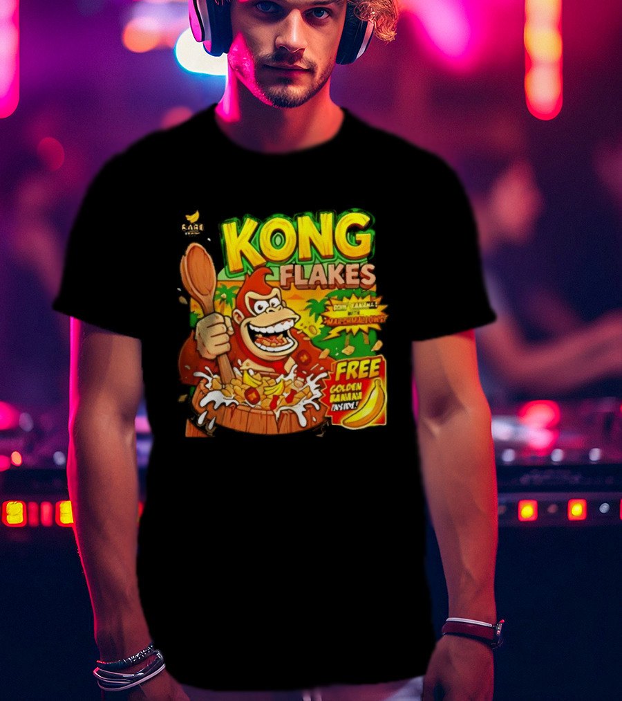 Kong Flakes Donkey Kong Cereal Goin' Bananas With Marshmallow Crunch Free Golden Banana Inside T-Shirt