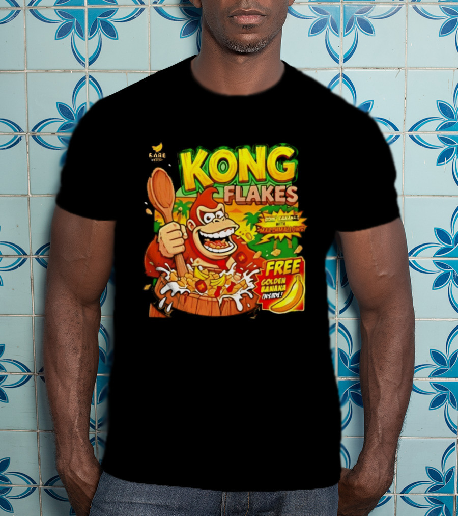 Kong Flakes Donkey Kong Cereal Goin' Bananas With Marshmallow Crunch Free Golden Banana Inside T-Shirt