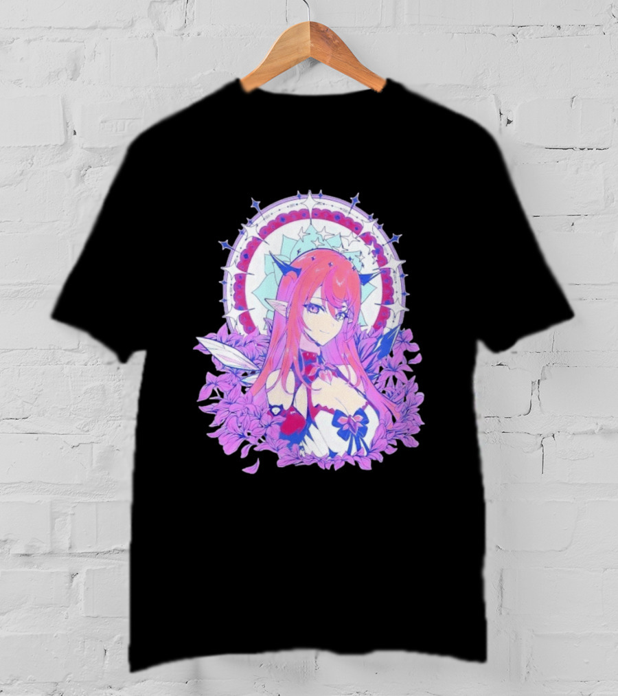 Ghost X Ghost IRyS Anime Character With Floral And Heart Motif In Pastel T-Shirt