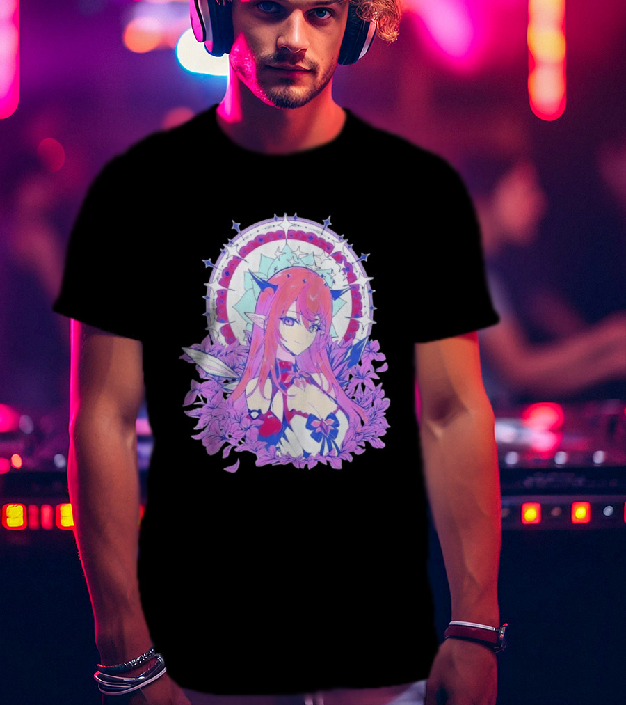 Ghost X Ghost IRyS Anime Character With Floral And Heart Motif In Pastel T-Shirt