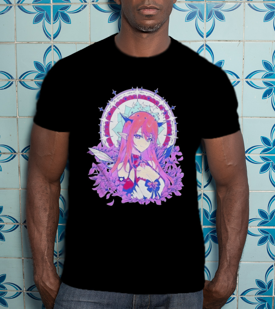 Ghost X Ghost IRyS Anime Character With Floral And Heart Motif In Pastel T-Shirt
