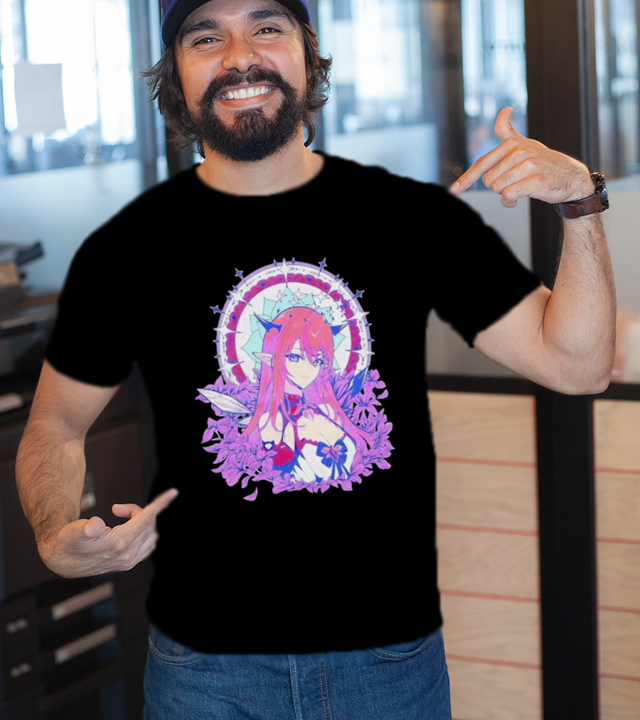 Ghost X Ghost IRyS Anime Character With Floral And Heart Motif In Pastel T-Shirt