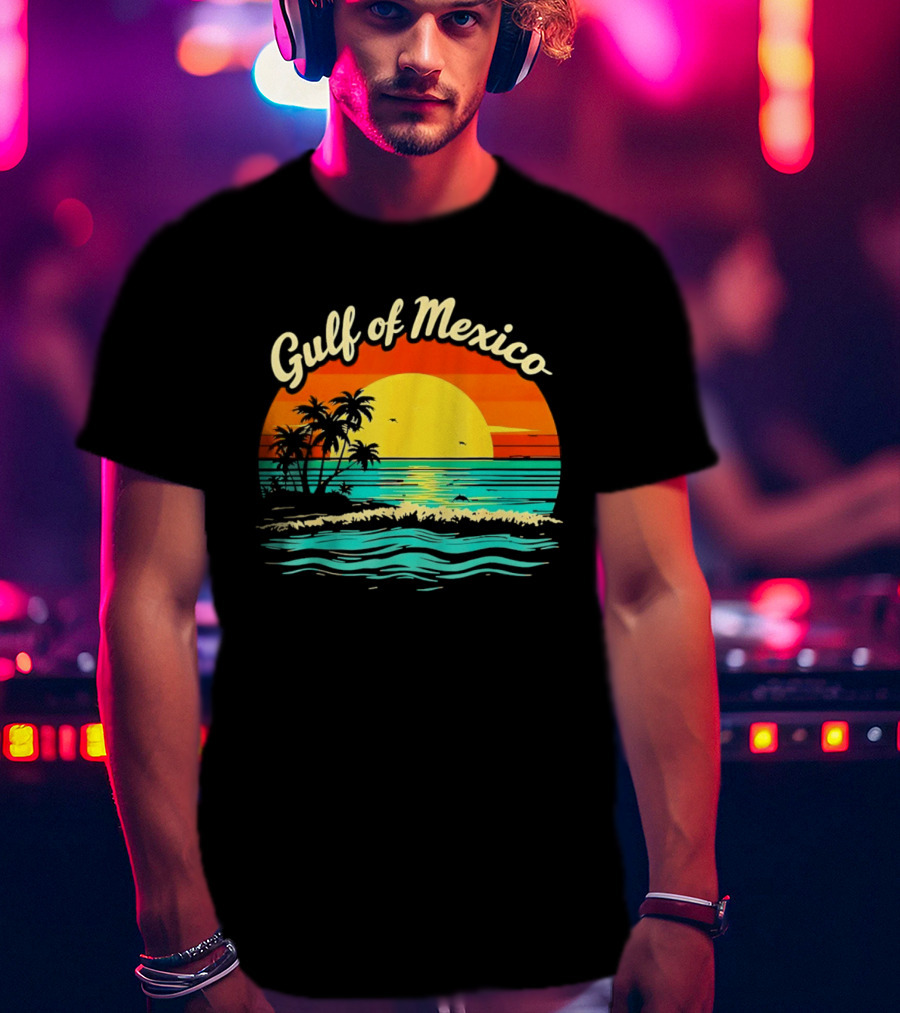 Gulf Of Mexico Beach Palms Summer Vacation Sunset Ocean Waves T-Shirt