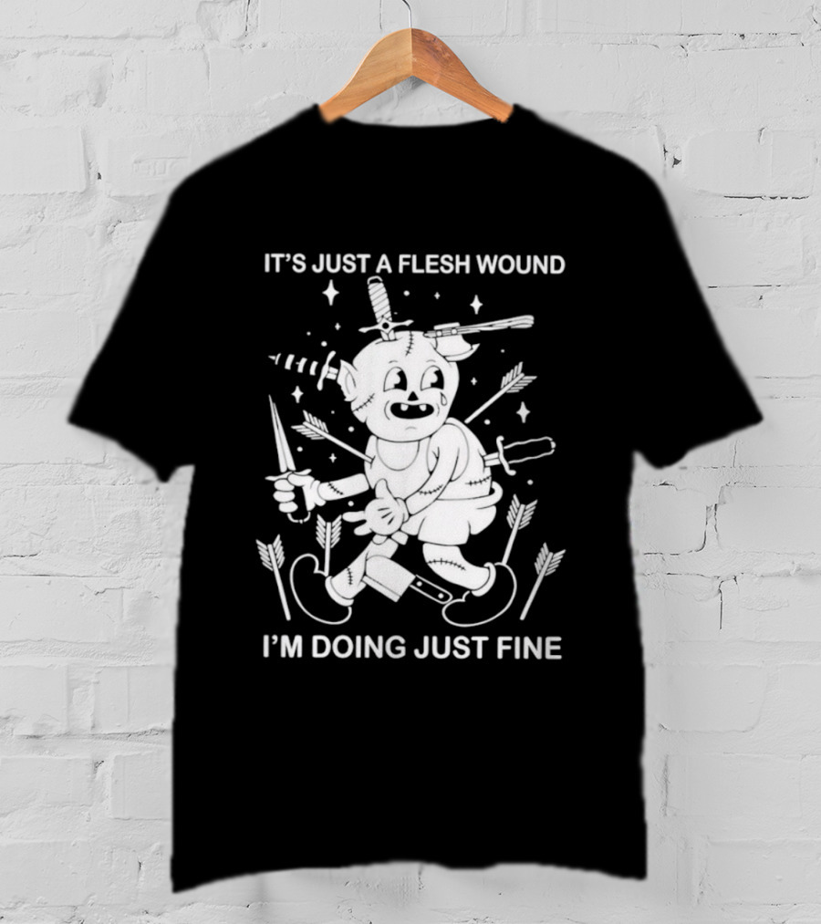 I'm Doing Just Fine It's Just A Flesh Wound Cartoon Character With Arrows And Knives T-Shirt